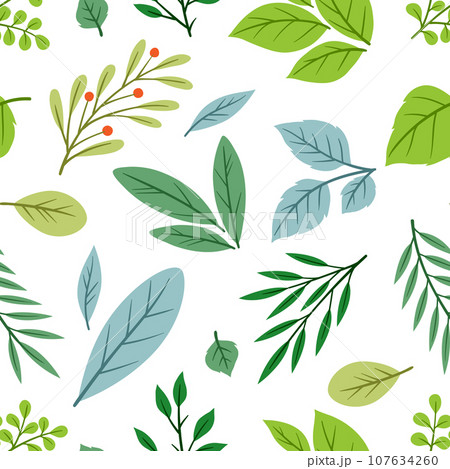 Seamless pattern of sprigs with green leaves. Decorative natural plants. Seamless pattern of sprigs with green leaves. Decorative natural plants. 107634260