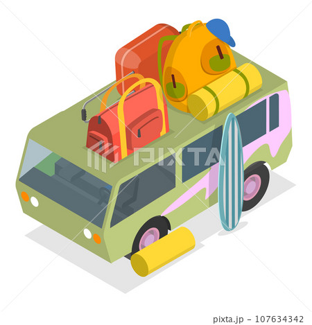 3D Isometric Flat Vector Set of Caravan Trailers. Item 1 107634342