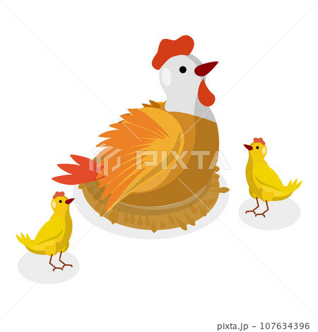 3D Isometric Flat Vector Set of Chickens. Item 2 107634396