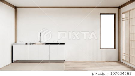 Mockup Muji kitchen room japanese style minimal interior. 107634565