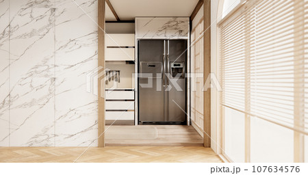 Mockup Muji kitchen room japanese style minimal interior.3D rendering Mockup Muji kitchen room japanese style minimal interior.3D rendering 107634576