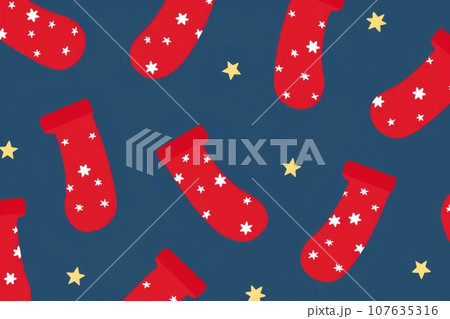 Red sock on pattern background. Christmas festival. Generative AI 107635316