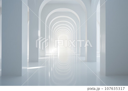 Empty Gallery Hall, minimal interior style. Generative AI 107635317