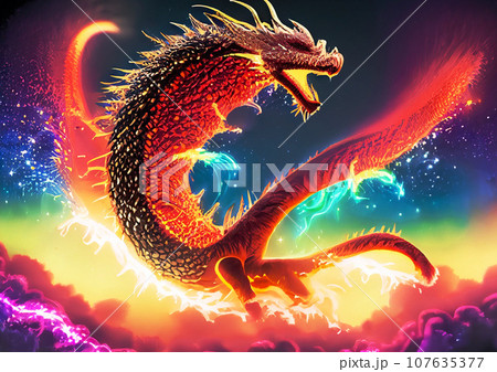 ふーか❀大好きな龍様との日々❀ 青い宇宙の中に漂う不思議な模様の龍のイラスト素材 [107635377] - PIXTA