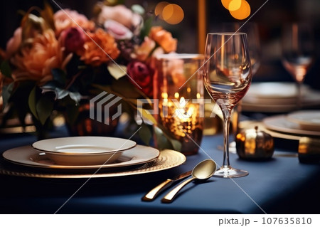 Luxury dinning table. celebrate and romantic. Generative AI 107635810