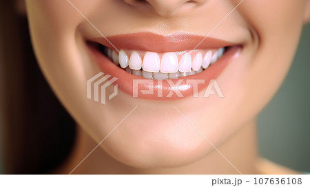Closeup of beautiful smiling woman with healthy teeth. Dental care concept Closeup of beautiful smiling woman with healthy teeth. Dental care concept 107636108
