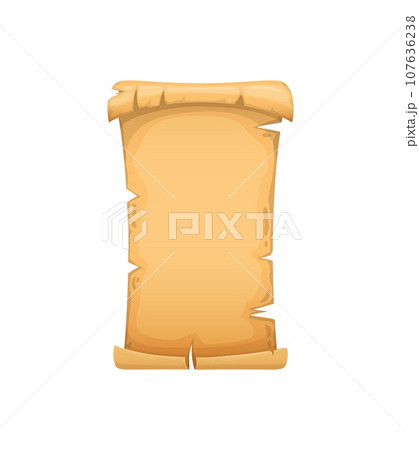 Antique papyrus, vintage paper scroll, old manuscript, ancient treasure map parchment. Antique manuscript document background, parchment scripture or papyrus ripped scroll vector cartoon frame Antique papyrus, vintage paper scroll, old manuscript, ancient treasure map parchment. Antique manuscript document background, parchment scripture or papyrus ripped scroll vector cartoon frame 107636238