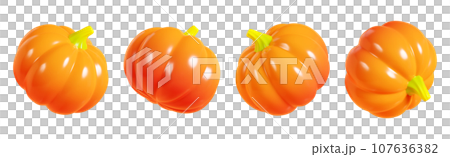 Orange pumpkin with green stem in different angles 3d render illustration set. Autumn ripe vegetable for seasonal design. Cartoon icon of whole fall gourd veggie for thanksgiving or halloween. Orange pumpkin with green stem in different angles 3d render illustration set. Autumn ripe vegetable for seasonal design. Cartoon icon of whole fall gourd veggie for thanksgiving or halloween. 107636382