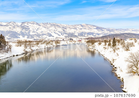 常盤大橋から見た千曲川の風景(北側) 【飯山市】 107637690
