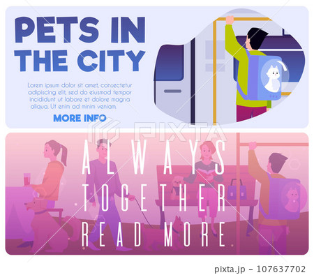 Pet-friendly and convenient city banners or flyers flat vector illustration. 107637702
