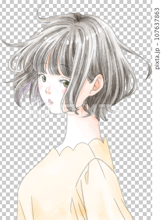 すまし顔の女性 107637863