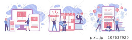 Subscription to newsletter or premium access, set of abstract vector illustrations isolated on white background. 107637929