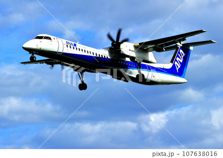 大阪国際空港 ANA ボンバルディア DHC8-Q400 プロペラ機 着陸態勢 千里川尻 大阪国際空港 ANA ボンバルディア DHC8-Q400 プロペラ機 着陸態勢 千里川尻 107638016