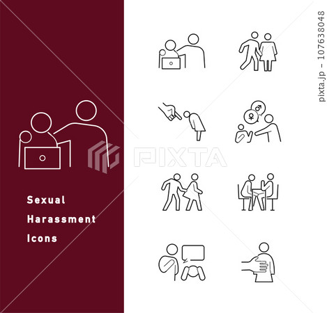 さまざまな種類のセクハラに関するラインアイコンセット 107638048