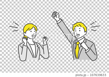 Male and female businesspeople doing fist pump Male and female businesspeople doing fist pump 107639633