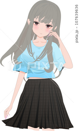 考える・元気のないそっけない可愛い女の子膝上のイラストのイラスト