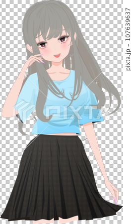髪をかき分ける可愛い女の子膝上のイラスト 107639637