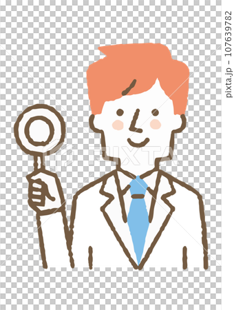 A man wearing a white coat holding a circle tag_color 107639782