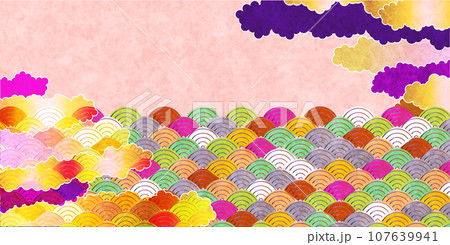 波　和柄　年賀状　背景 107639941