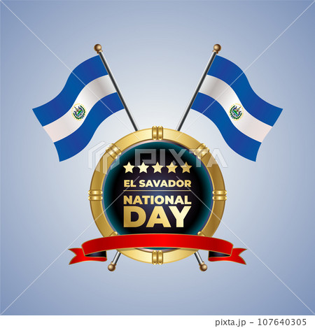 Small National flag of El Salvador on Circle With garadasi color background Small National flag of El Salvador on Circle With garadasi color background 107640305