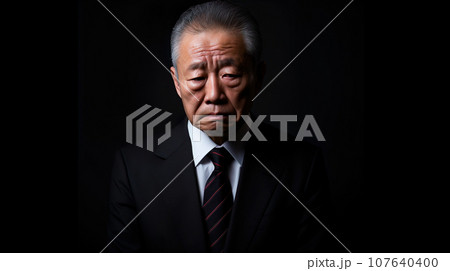 黒背景に沈んだ表情のスーツ姿の男性「AI生成画像」 107640400