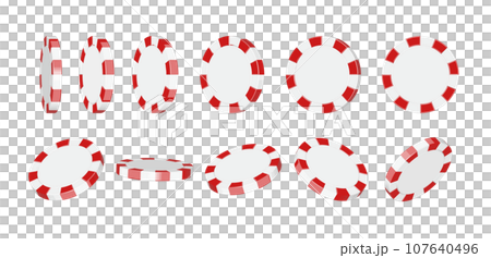 カジノチップ・ポーカーチップ 3Dイラストセット (色々な角度) 107640496