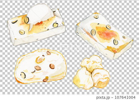 手描き水彩の美味しそうな焼いた豆餅と揚げ餅のイラスト 107641004