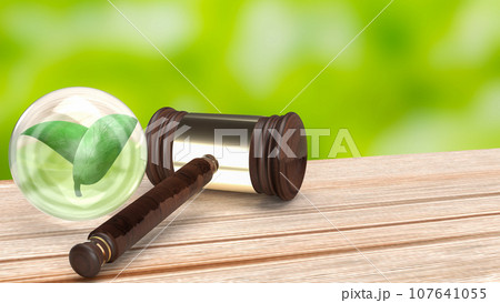 The Leaf in glass ball and Hammer for law of Environmental technology 3d rendering The Leaf in glass ball and Hammer for law of Environmental technology 3d rendering 107641055