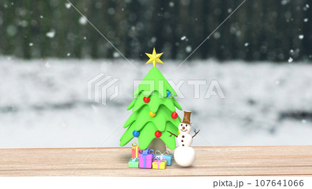 The Snowman and Christmas tree for holiday concept 3d rendering The Snowman and Christmas tree for holiday concept 3d rendering 107641066