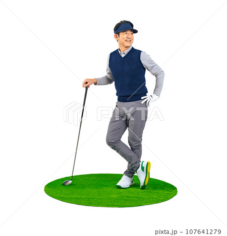 ゴルフクラブを持つミドル男性 切り抜き背景透過PNG ゴルフクラブを持つミドル男性 切り抜き背景透過PNG 107641279