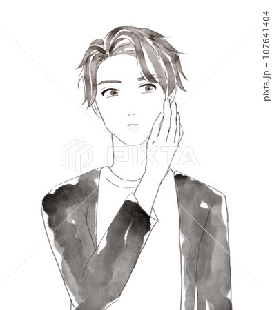 頬に手を当てる男性 頬に手を当てる男性 107641404