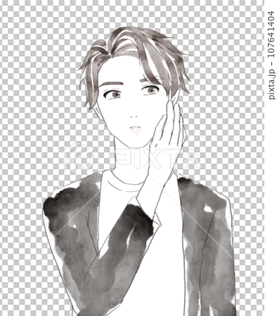 頬に手を当てる男性 頬に手を当てる男性 107641404