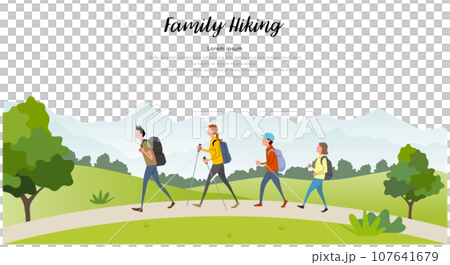 ベクターイラスト素材：家族でハイキング、登山 107641679