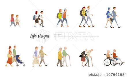 ベクターイラスト素材：男性と女性のライフステージ、夫婦、カップル、男女 107641684