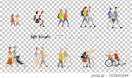 ベクターイラスト素材：男性と女性のライフステージ、夫婦、カップル、男女 107641684