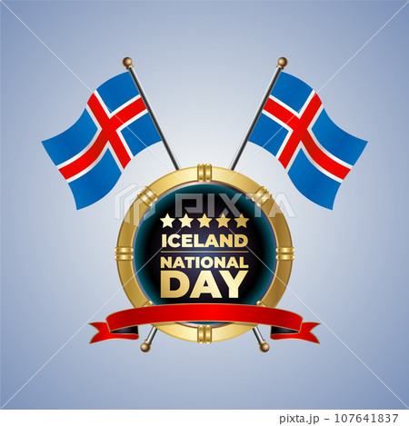 Small National flag of Iceland on Circle With garadasi color background 107641837