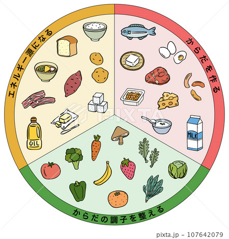 三色食品群 食品 一覧表のイラスト素材 [107642079] - PIXTA