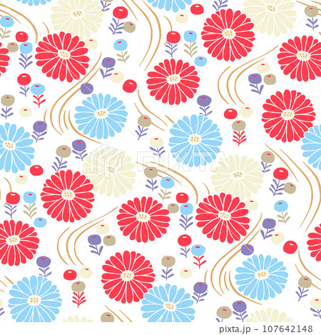 菊花文様-シームレスな和のパターン-手描き 菊花文様-シームレスな和のパターン-手描き 107642148