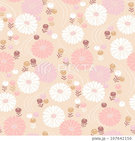 菊花文様-シームレスな和のパターン-手描き 107642150