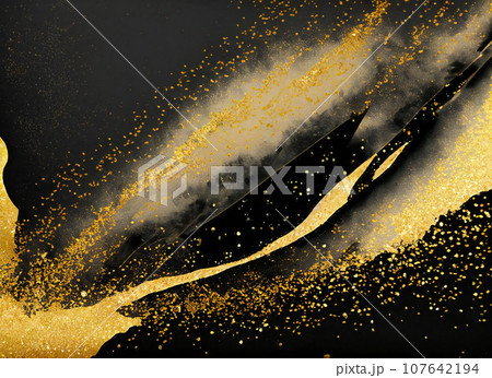 金箔と黒い和紙の背景　和風テクスチャ素材 107642194