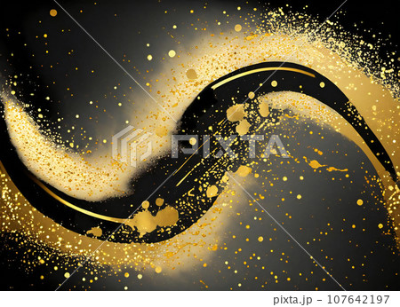 金箔と黒い和紙の背景　和風テクスチャ素材 107642197