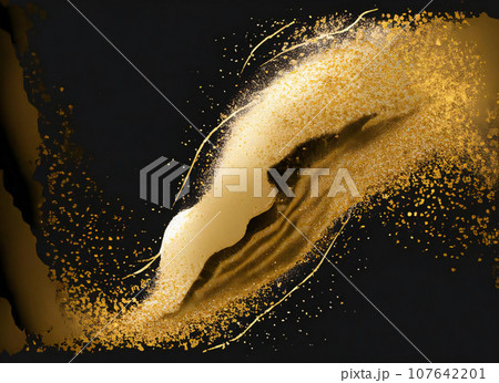 金箔と黒い和紙の背景　和風テクスチャ素材 107642201