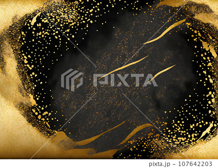 金箔と黒い和紙の背景　和風テクスチャ素材 107642203