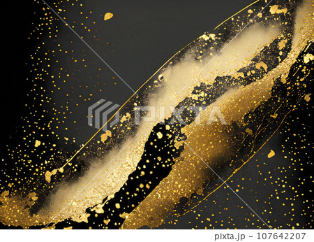 金箔と黒い和紙の背景　和風テクスチャ素材 107642207