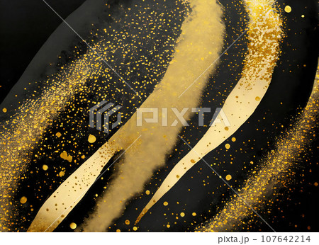 金箔と黒い和紙の背景　和風テクスチャ素材 107642214