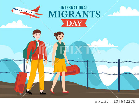 International Migrants Day Vector Illustration on 18 December with Immigration People and Refugee for the Protection of Human Rights in Background 107642279