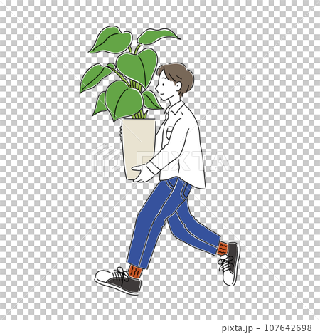 観葉植物を運んでいる男性 観葉植物を運んでいる男性 107642698