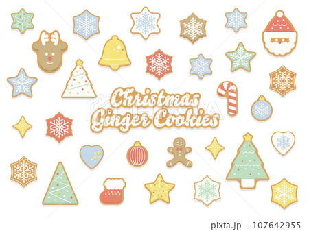 クリスマスモチーフのジンジャークッキ・クッキーのベクターイラスト／12月・クリスマス・冬 107642955