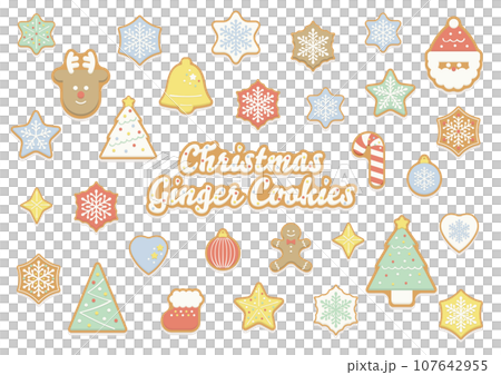 生薑餅乾和聖誕圖案餅乾的向量圖解/十二月、聖誕節、冬季 107642955