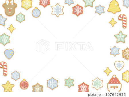 クリスマスモチーフのジンジャークッキ・クッキーのベクターフレーム/12月・クリスマス・冬 クリスマスモチーフのジンジャークッキ・クッキーのベクターフレーム/12月・クリスマス・冬 107642956